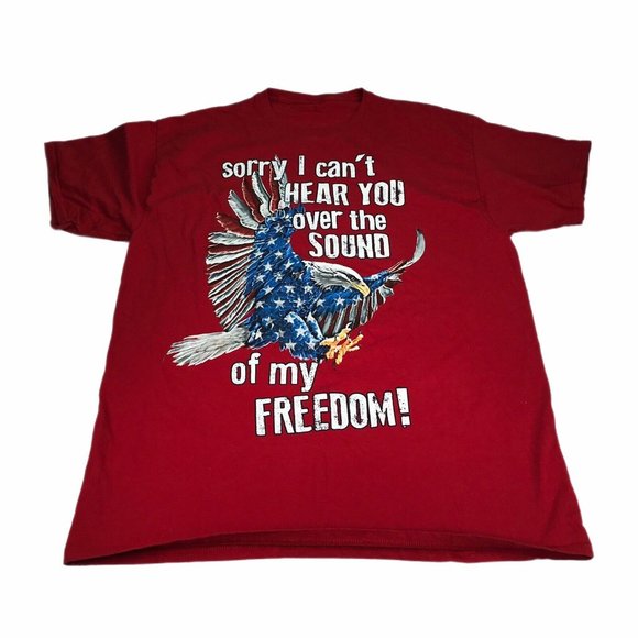 T-Shirt Mens XL? Red White Blue American Flag Bald Eagle Freedom Short Sleeve - Picture 1 of 5